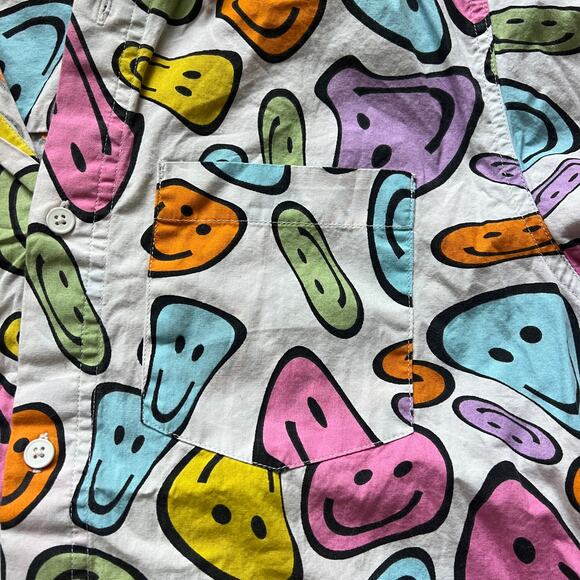 VTG aLab Mens Small Smiley Face Print Short Sleeve Button Up Shirt Funky Novelty - Picture 4 of 7